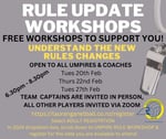 The Rules of Netball 2024 Edition is available and will be put into action at the start of season 2024. We are holding Rules Update Workshops for Umpires, Coaches, and team Captains to attend in person at the Centre, and invite players to attend via Zoom 